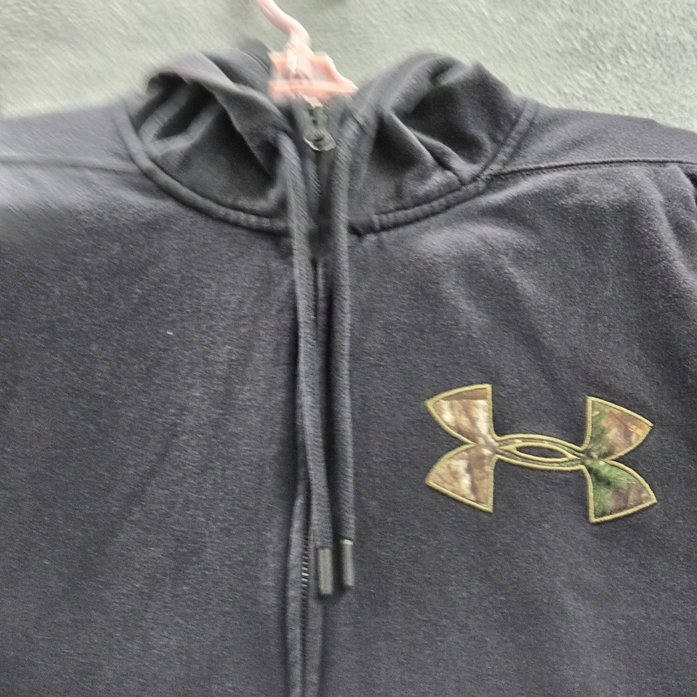 Under Armour Men Hoodie L Black Embroidered Fleece Coldgear Activewear Zipper - Picture 6 of 13